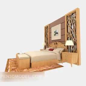 American Solid Wood Double Bed 3d model