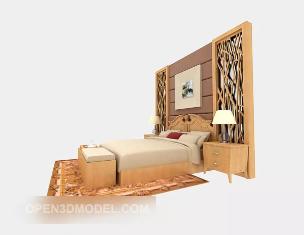 American Solid Wood Double Bed 3d model American Solid Wood Double Bed 3d model