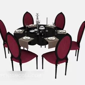 American Solid Wood Table And Dining Chair 3d model