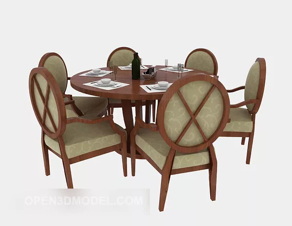 American Style Dining Table Chair Set 3d model American Style Dining Table Chair Set 3d model