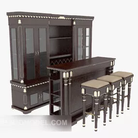 Traditional Bar Table Chair Set 3d model
