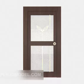 Bath Room Door Wooden Glass 3d model