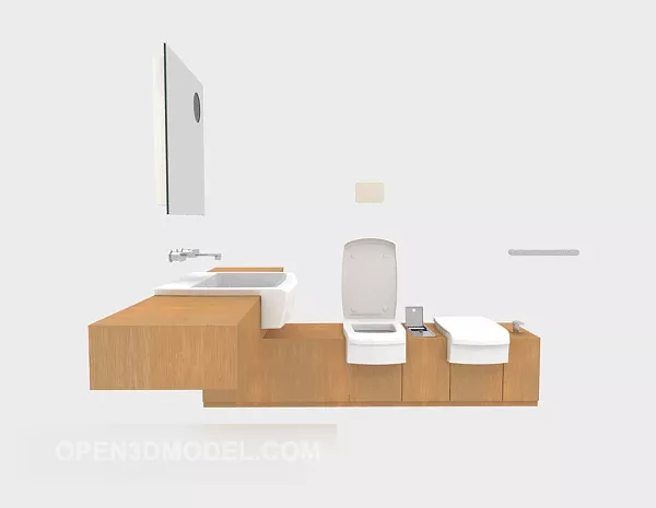 Wooden Frame Square Mirror 3d model