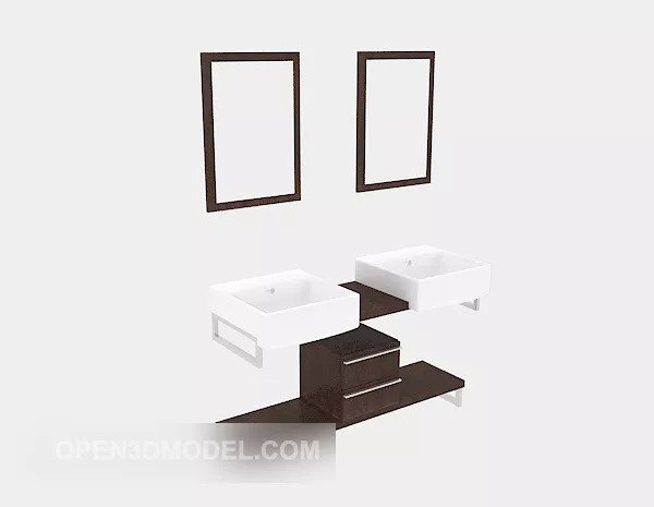 Rectangle Washbasin With Mirror Wood Frame 3d model