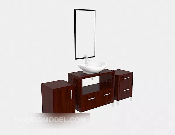 Modern Washbasin With Rectangular Mirror 3d model