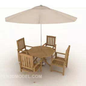 Beach Solid Wood Table And Chairs 3d model