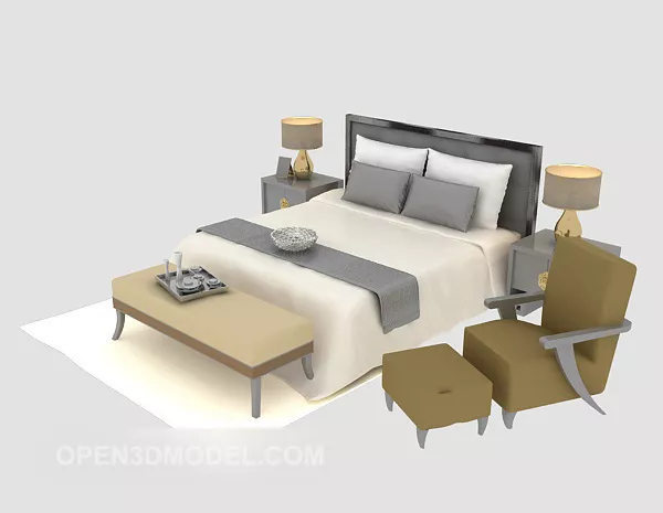 Bed With Chair Daybed 3d model Bed With Chair Daybed 3d model