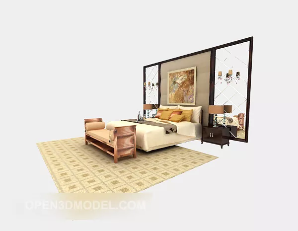 Bedroom Solid Wood Double Bed 3d model Bedroom Solid Wood Double Bed 3d model