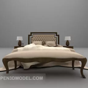 Beige Double Bed Vintage Style 3d model