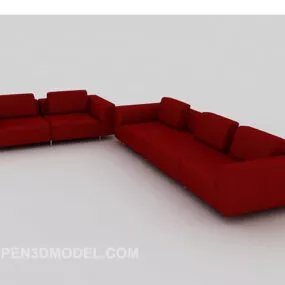 Big Furniture Red Fabric Sofa Set 3d model
