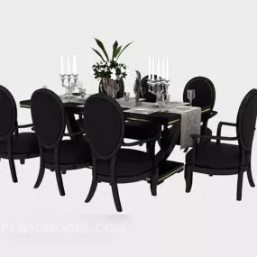 Black American Table Chair Set V1 3d model