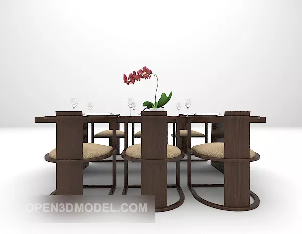 Black Wood Chinese Dining Table Chairs 3d model Black Wood Chinese Dining Table Chairs 3d model
