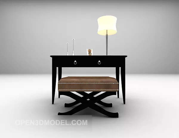Black European Work Desk With Chair 3d model Black European Work Desk With Chair 3d model