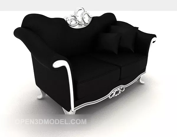 Black European Double Sofa Furniture 3d model Black European Double Sofa Furniture 3d model