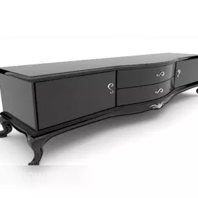 Black Wood European Simple Tv Cabinet 3d model