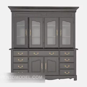 Black European Solid Wood Bookcase 3d model