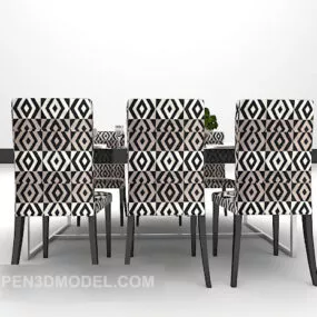 Black Marble Dining Table With Modern Chair 3d model