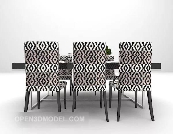 Black Marble Dining Table With Modern Chair 3d model Black Marble Dining Table With Modern Chair 3d model