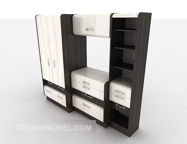 Simple Tall Wardrobe Beige Color 3d model