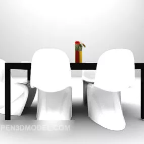Dinning Set Black And White Table Chair 3d model