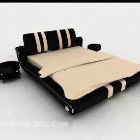 Black Brown Double Bed 3d model