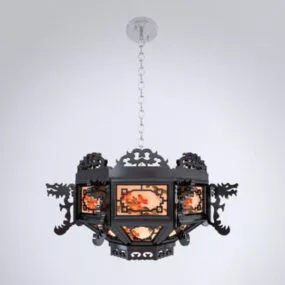 Black Wooden Chandelier Chinese Furniture 3d model
