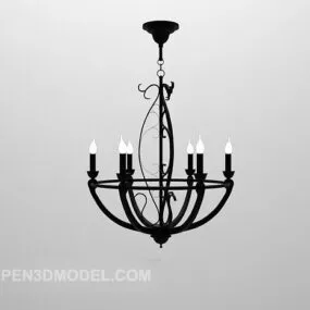 Black Iron Chandelier Large Size 3d model