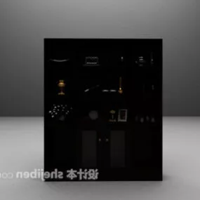 Black Display Cabinet Wooden Style 3d model