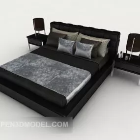 Black Fabric Double Bed 3d model