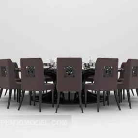 Black Fabric Round Table Restaurant Furniture 3d model