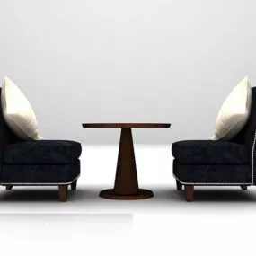 Black Fabric Table And Chairs 3d model
