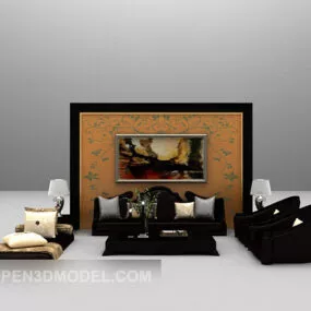 Black Wall Decoration With Family Sofa 3d model