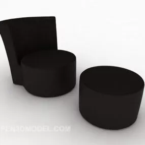 Black Home Lounge Chair Stool Furniture 3d model