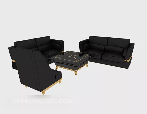Black Leather Combination Sofa 3d model Black Leather Combination Sofa 3d model