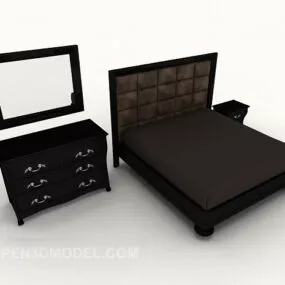 Black Minimalist Double Bed 3d model