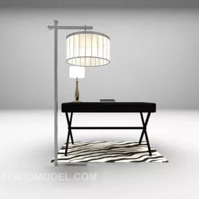 Black Modern Desk With Hanging Floor Lamp 3d model