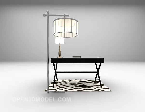 Black Modern Desk With Hanging Floor Lamp 3d model Black Modern Desk With Hanging Floor Lamp 3d model