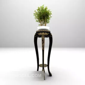 Black Rack With Potted Plant 3d model