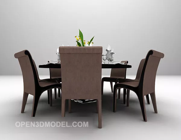 Black Round Dining Table With Chair Set 3d model Black Round Dining Table With Chair Set 3d model