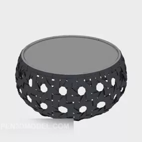 Black Round Solid Wood Coffee Table 3d model