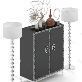 Black Side Cabinet With Vase Floor Lamp 3d model