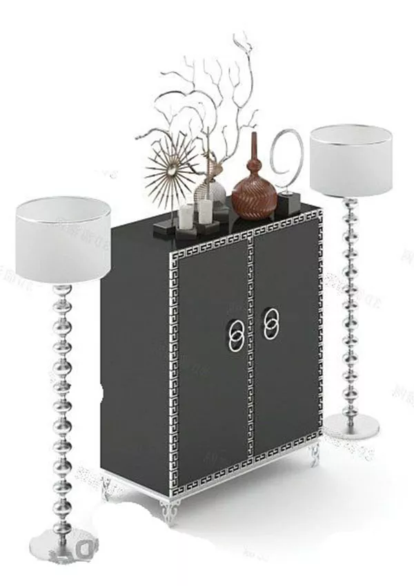Black Side Cabinet With Vase Floor Lamp 3d model Black Side Cabinet With Vase Floor Lamp 3d model