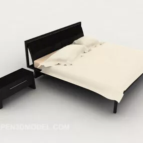 Black Simple Double Bed Furniture 3d model