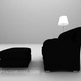 Black Leather Sofa With Floor Lamp 3d model
