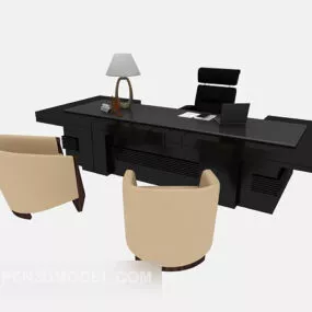 Black Solid Wood Desk 3d model