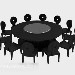 Black Solid Wood Dining Table Chair 3d model