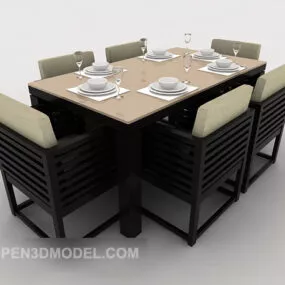 Black Solid Wood Dining Table Table Chair 3d model