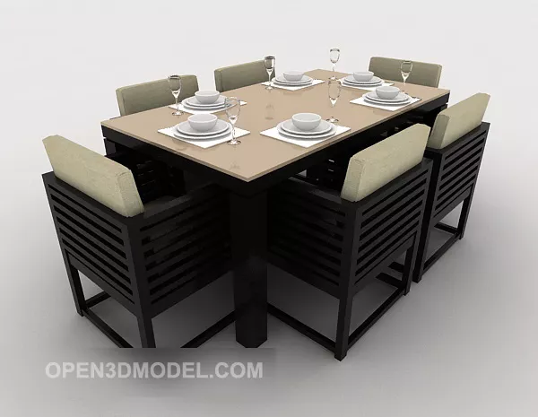 Black Solid Wood Dining Table Table Chair 3d model Black Solid Wood Dining Table Table Chair 3d model