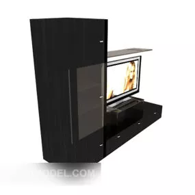 Black Solid Wood Home Tv Cabinet 3d model