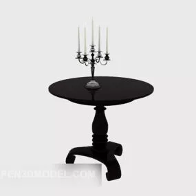 Black Solid Wood Sofa Side Table 3d model